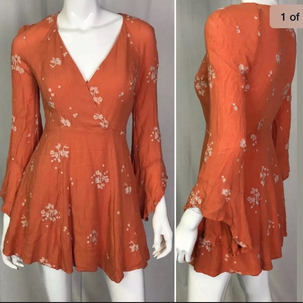 Free People Embroidered Orange Festival Tunic